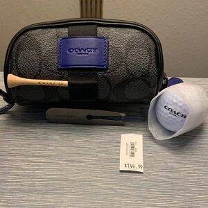 Coach golf kit pouch in signature canvas with blue leather accent